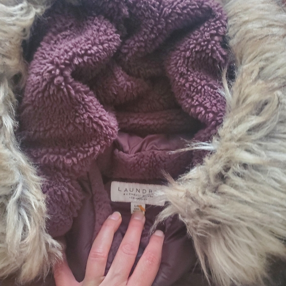 Laundry by Shelli Segal winter knee length purple warm jacket with Hood La… - Picture 2 of 3